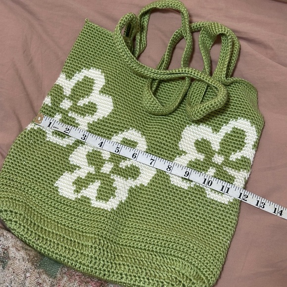 Y2K Green Floral Knit Tote Bag - Picture 5 of 5